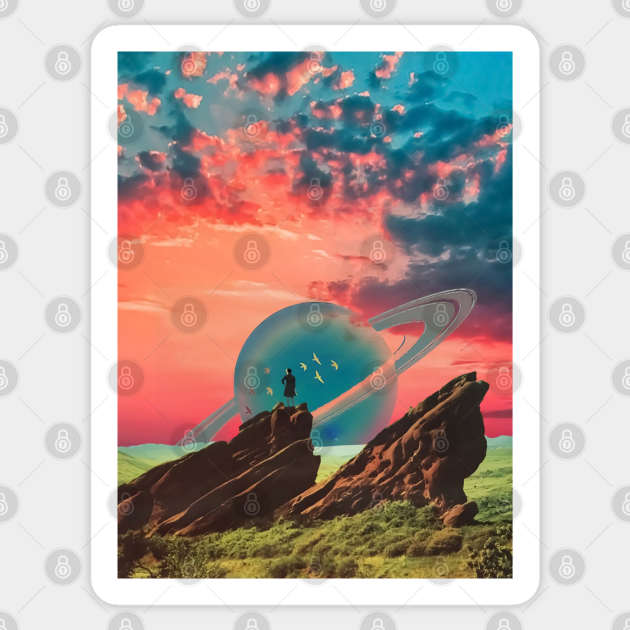 Red Rock Skies - Surreal/Collage Art Sticker by DIGOUTTHESKY